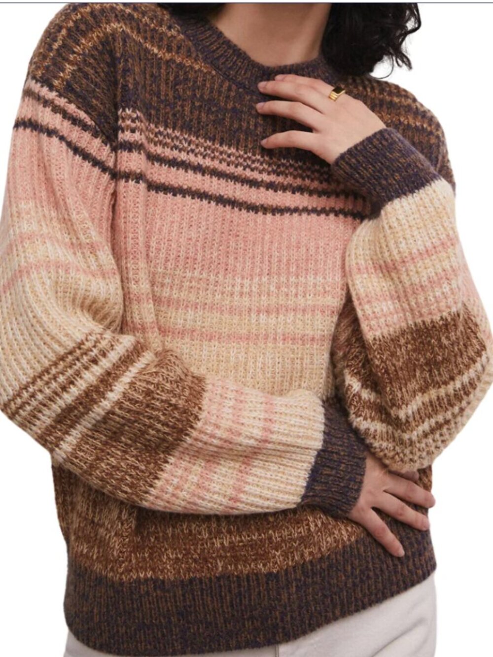 Z Supply Evan Striped Sweater (pink, brown, cream)